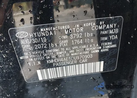 2013 Hyundai Elantra Limited из США, поврежденный, VIN KMHDH4AE5DU970903